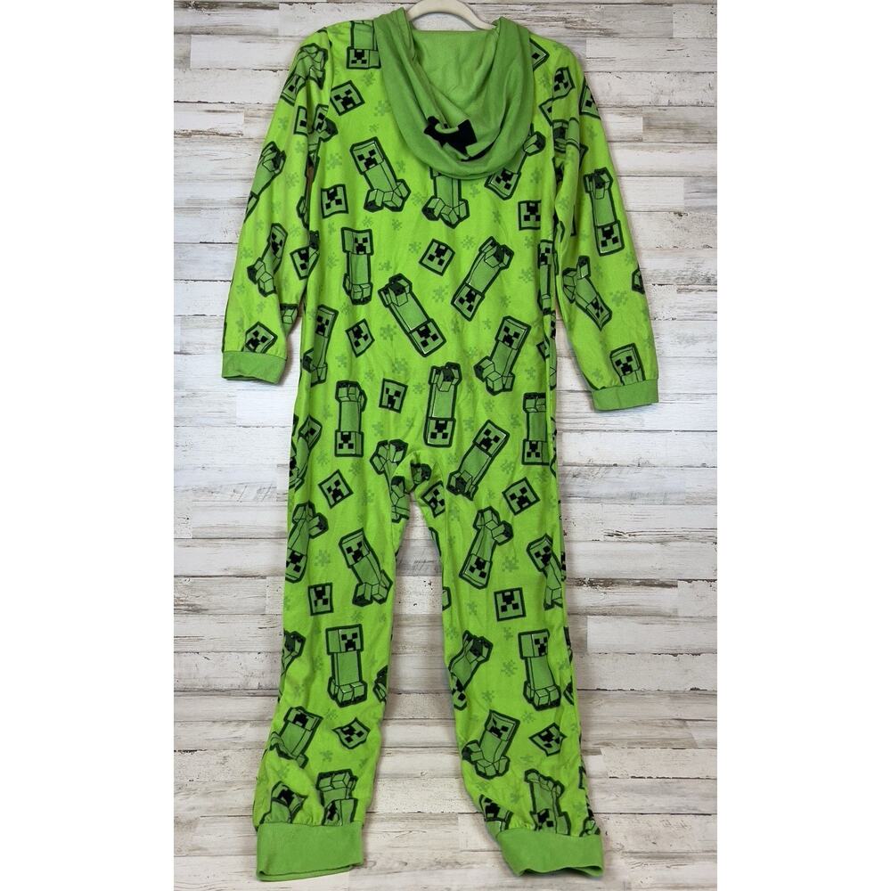 Minecraft Creeper One-Piece Pajamas Boys 14/16 Green Hooded Fleece Sleepwear